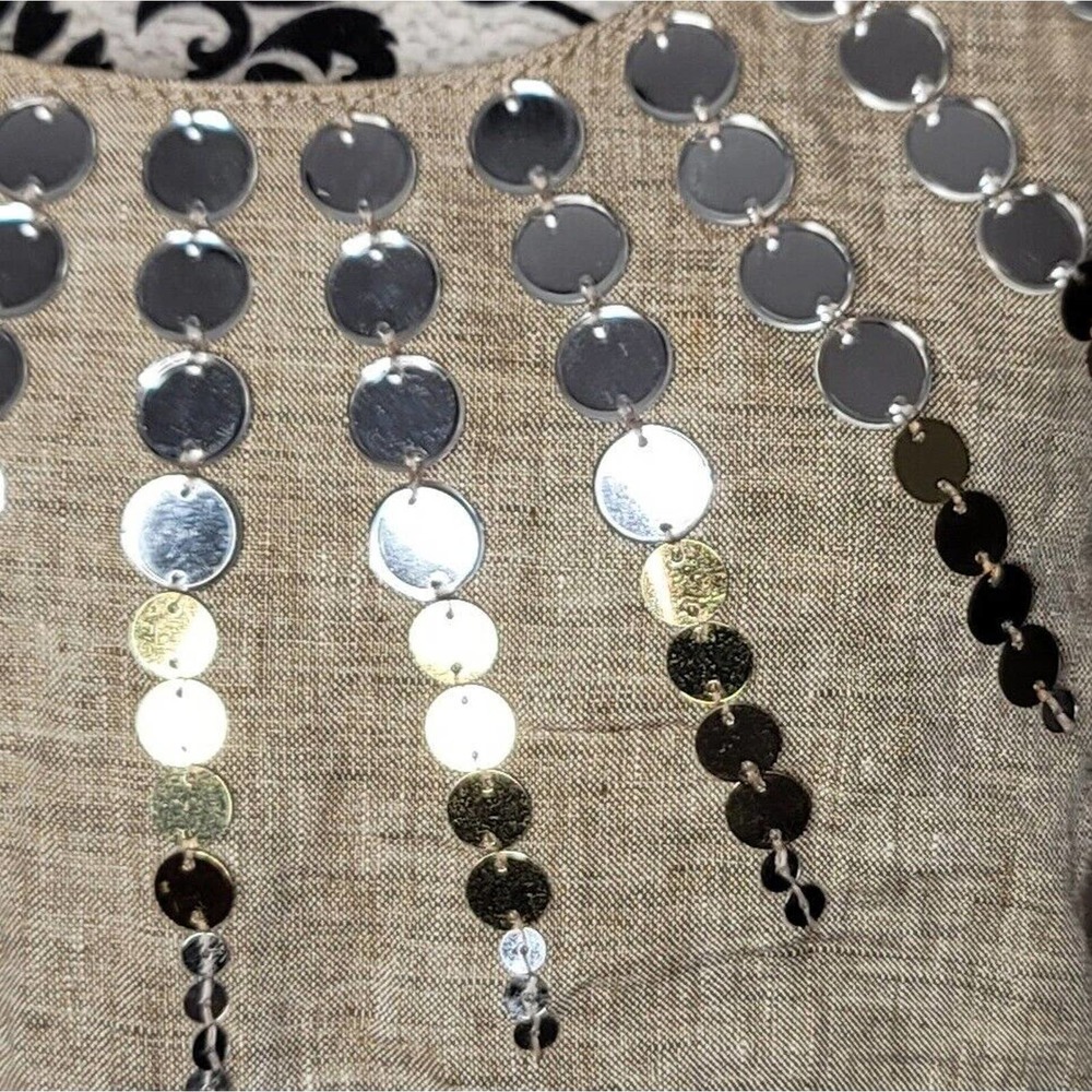 Tory Burch 100% Linen Size 6 Tan Embellished Sleeveless Blouse Top - Picture 5 of 5